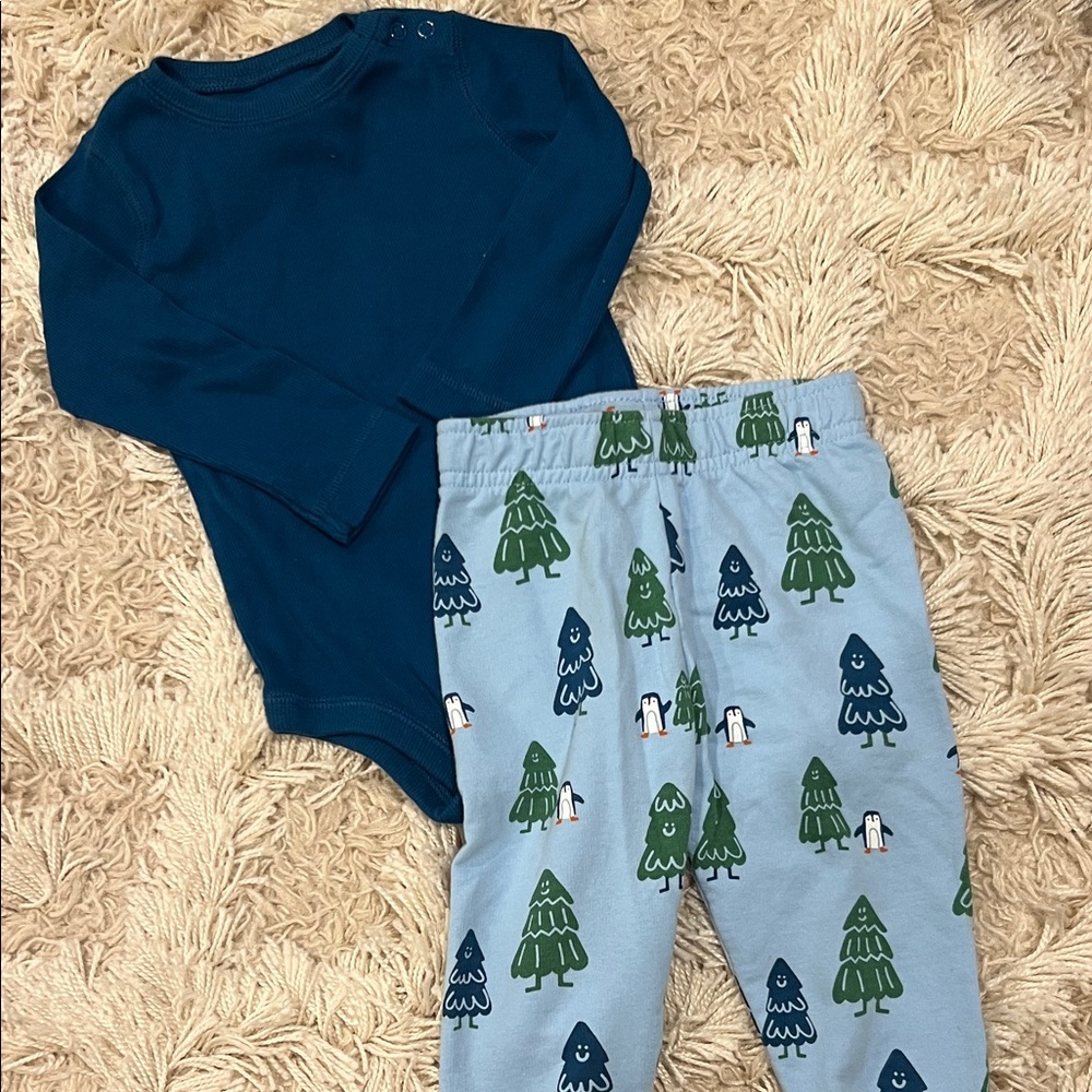 Garanimals Teal Bodysuit and Light Blue Tree Print Pants